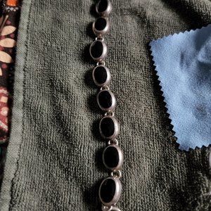 Vintage Sterling silver, Onyx Bracelet  7-3/4"  37.5g Mexico Great Workmanship